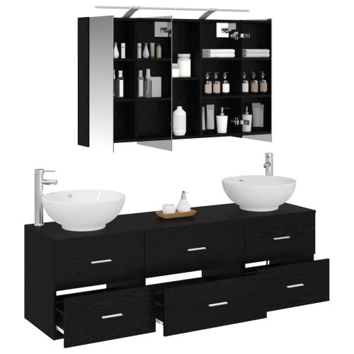 Комплект мебели за баня 4 pcs Черен дъб