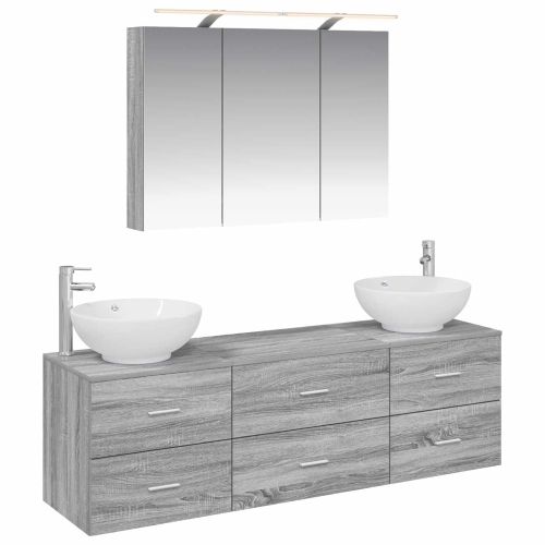Комплект мебели за баня 4 pcs Сив Сонома
