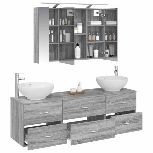 Комплект мебели за баня 4 pcs Сив Сонома