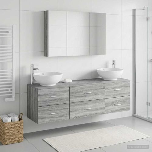 Комплект мебели за баня 4 pcs Сив Сонома