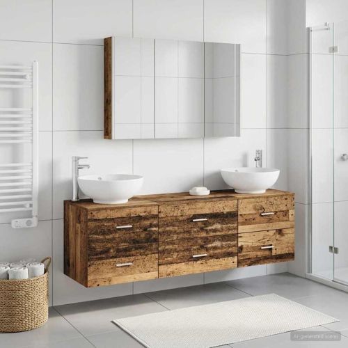 Комплект мебели за баня 4 pcs Старо дърво