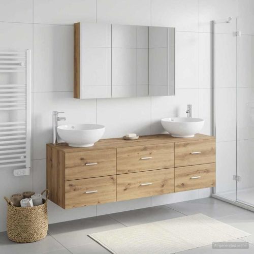 Комплект мебели за баня 4 pcs Дъб артизан