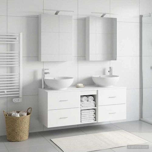 Комплект мебели за баня 5 pcs Бяло Инженерна дървесина и стъкло