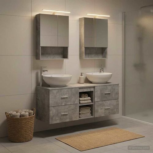 Комплект мебели за баня 5 pcs Бетонно сиво