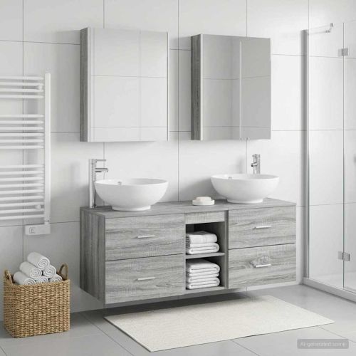 Комплект мебели за баня 5 pcs Сив Сонома