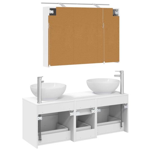 Комплект мебели за баня 4 pcs Бяло Инженерна дървесина и стъкло