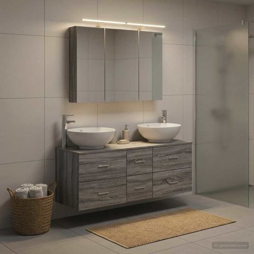 Комплект мебели за баня 4 pcs Сив Сонома