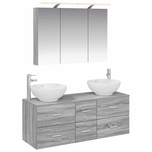 Комплект мебели за баня 4 pcs Сив Сонома