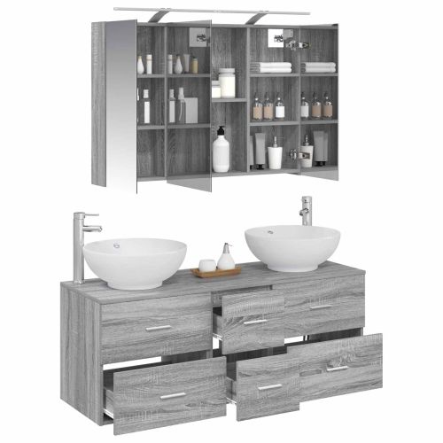 Комплект мебели за баня 4 pcs Сив Сонома