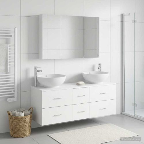 Комплект мебели за баня 4 pcs Бяло Инженерна дървесина и стъкло