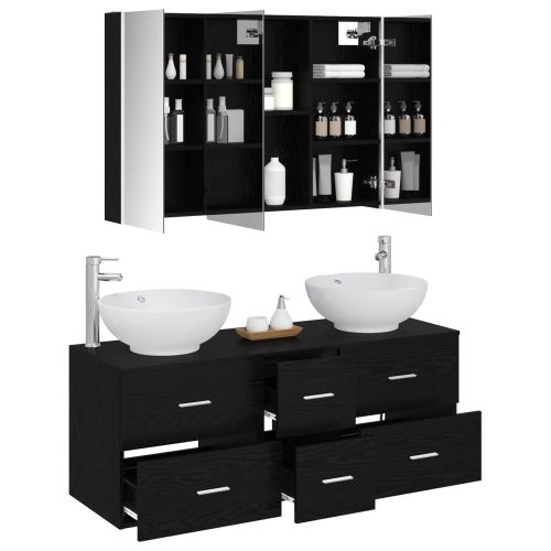 Комплект мебели за баня 4 pcs Черен дъб