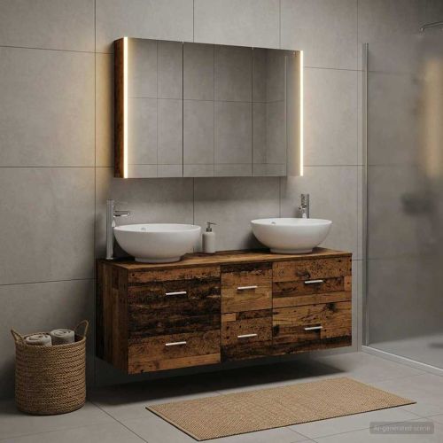 Комплект мебели за баня 4 pcs Старо дърво
