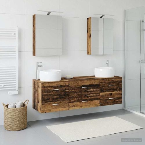 Комплект мебели за баня 5 pcs Старо дърво