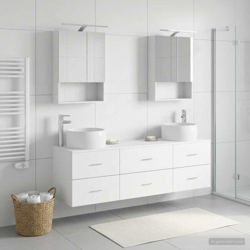Комплект мебели за баня 5 pcs Бяло Инженерна дървесина и стъкло
