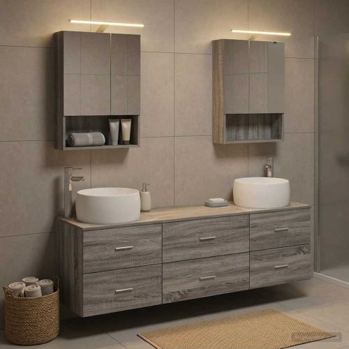 Комплект мебели за баня 5 pcs Сив Сонома