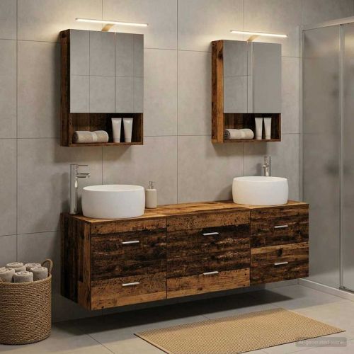 Комплект мебели за баня 5 pcs Старо дърво
