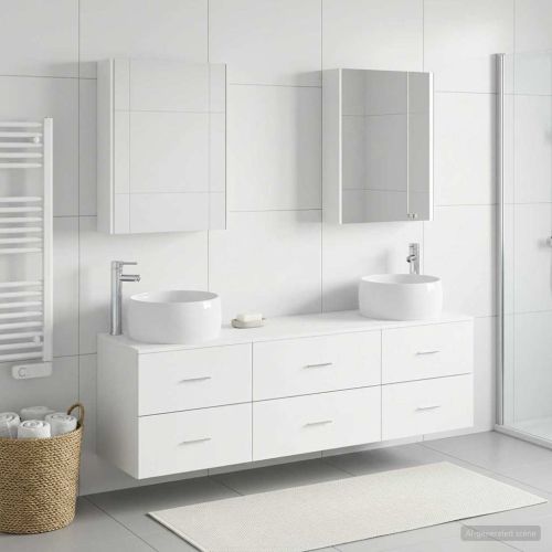 Комплект мебели за баня 5 pcs Бяло Инженерна дървесина и стъкло