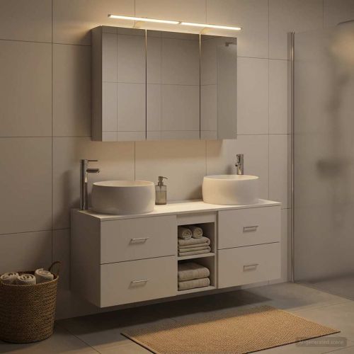 Комплект мебели за баня 4 pcs Бяло Инженерна дървесина и стъкло