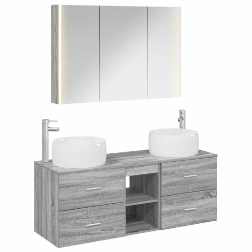 Комплект мебели за баня 4 pcs Сив Сонома