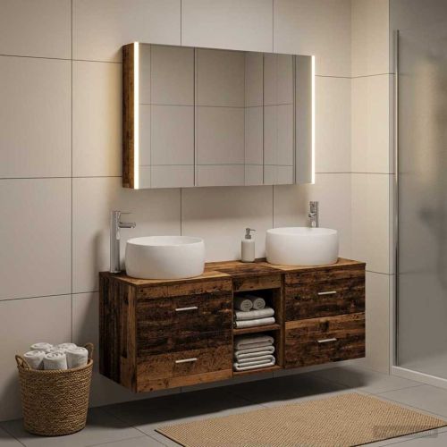 Комплект мебели за баня 4 pcs Старо дърво
