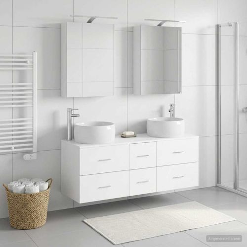 Комплект мебели за баня 5 pcs Бяло Инженерна дървесина и стъкло
