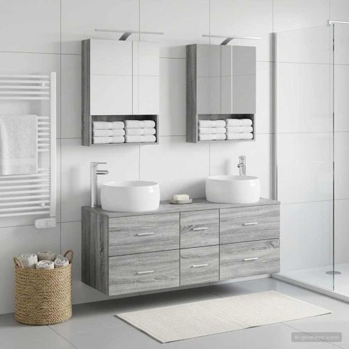 Комплект мебели за баня 5 pcs Сив Сонома