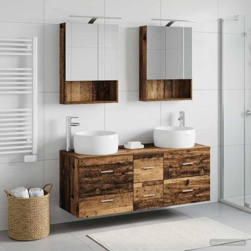 Комплект мебели за баня 5 pcs Старо дърво
