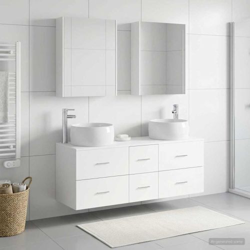Комплект мебели за баня 5 pcs Бяло Инженерна дървесина и стъкло