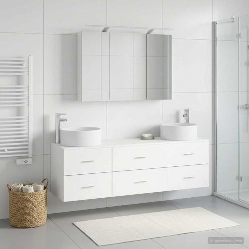 Комплект мебели за баня 4 pcs Бяло Инженерна дървесина и стъкло