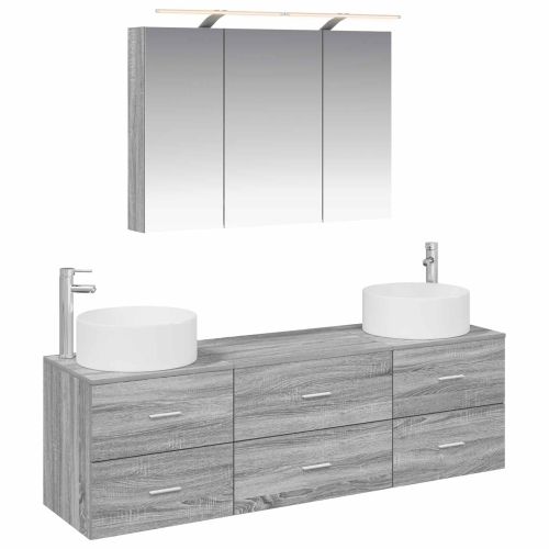 Комплект мебели за баня 4 pcs Сив Сонома