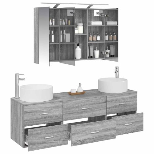 Комплект мебели за баня 4 pcs Сив Сонома