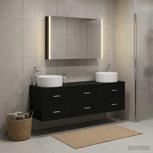 Комплект мебели за баня 4 pcs Черен дъб
