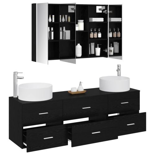 Комплект мебели за баня 4 pcs Черен дъб
