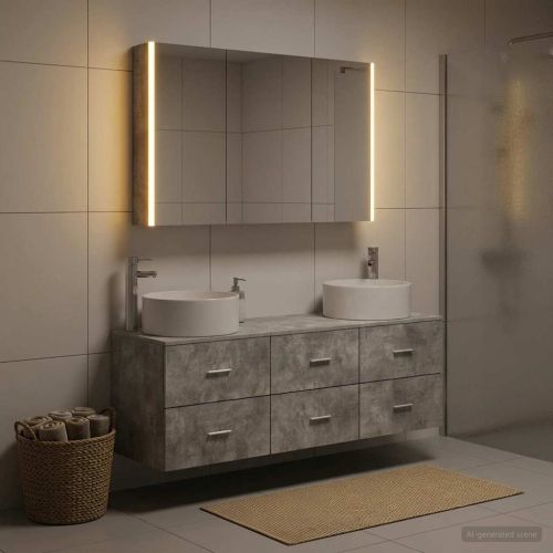 Комплект мебели за баня 4 pcs Бетонно сиво