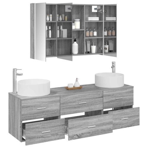 Комплект мебели за баня 4 pcs Сив Сонома