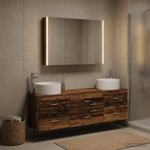 Комплект мебели за баня 4 pcs Старо дърво