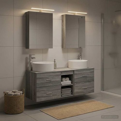 Комплект мебели за баня 5 pcs Сив Сонома