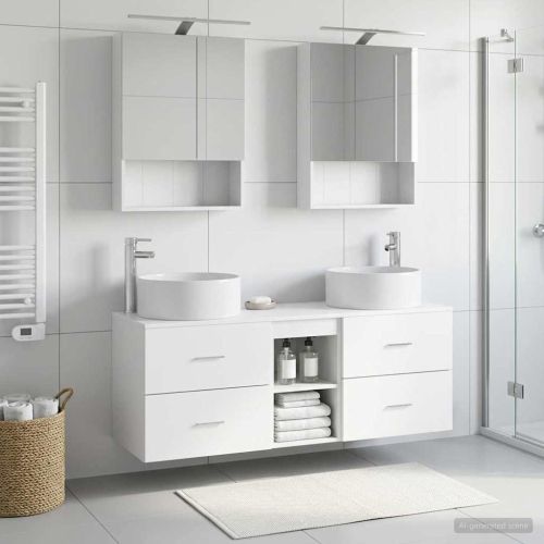Комплект мебели за баня 5 pcs Бяло Инженерна дървесина и стъкло