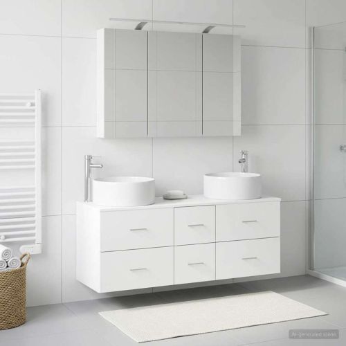 Комплект мебели за баня 4 pcs Бяло Инженерна дървесина и стъкло