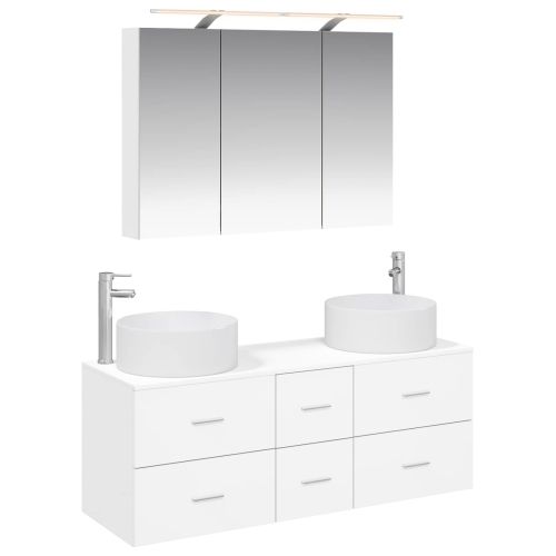 Комплект мебели за баня 4 pcs Бяло Инженерна дървесина и стъкло