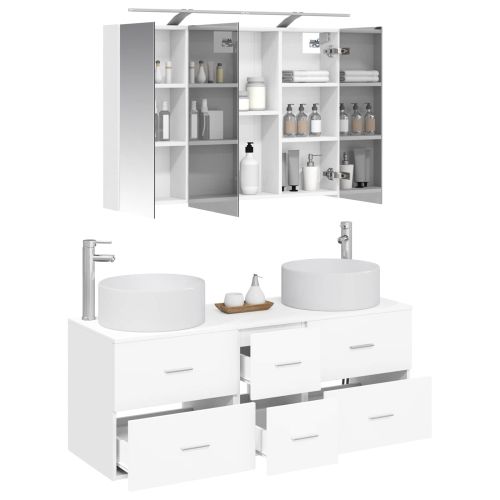 Комплект мебели за баня 4 pcs Бяло Инженерна дървесина и стъкло