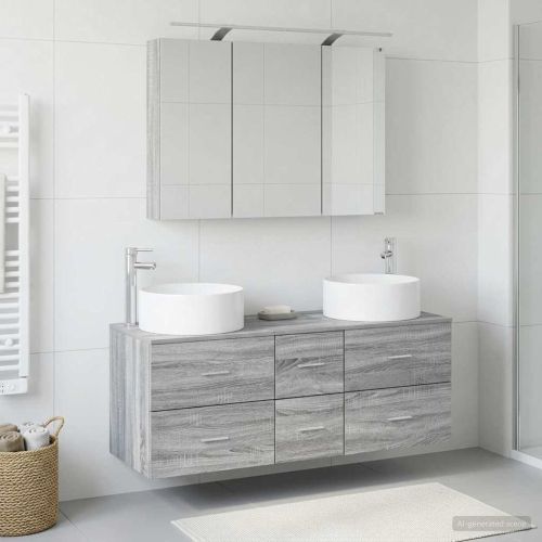 Комплект мебели за баня 4 pcs Сив Сонома