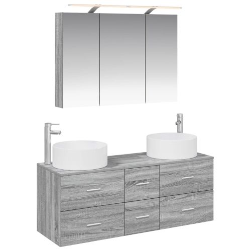 Комплект мебели за баня 4 pcs Сив Сонома