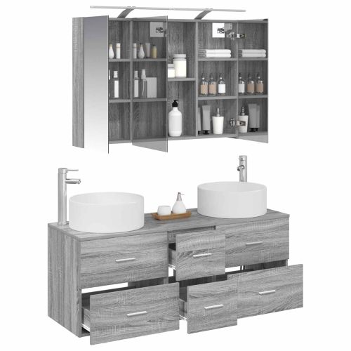 Комплект мебели за баня 4 pcs Сив Сонома