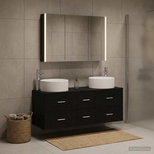Комплект мебели за баня 4 pcs Черен дъб