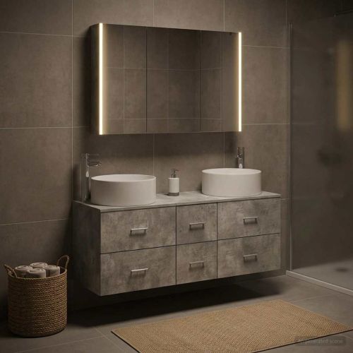 Комплект мебели за баня 4 pcs Бетонно сиво