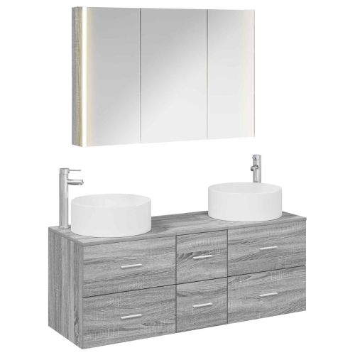 Комплект мебели за баня 4 pcs Сив Сонома