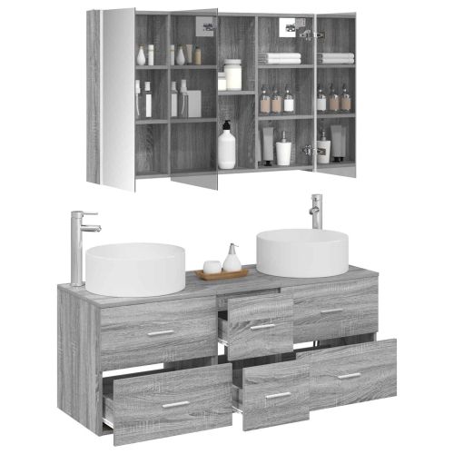 Комплект мебели за баня 4 pcs Сив Сонома