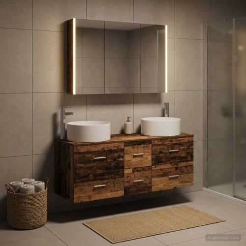 Комплект мебели за баня 4 pcs Старо дърво