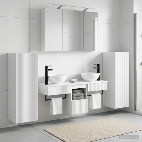Комплект мебели за баня 6 pcs Бяло Инженерна дървесина и стъкло